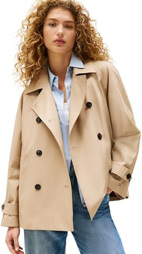 Tommy Hilfiger Donna Trench Cotton Short Corto, Beige (Beige), 48