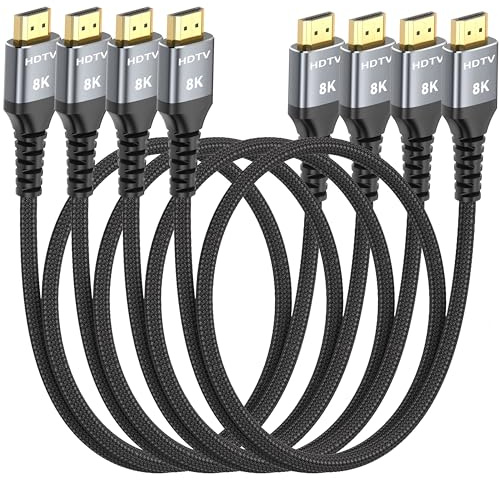 8K HDMI Cable 3FT 4-Pack, High Speed 48Gbps HDMI 2.1 Cord for Neat, Support HDR10+, SBTM, QMS, CEC, HDCP 2.3 for TV, Monitor, Computer, Laptop, HDMI Switch, HDMI Splitter, HUB, KVM, Projector