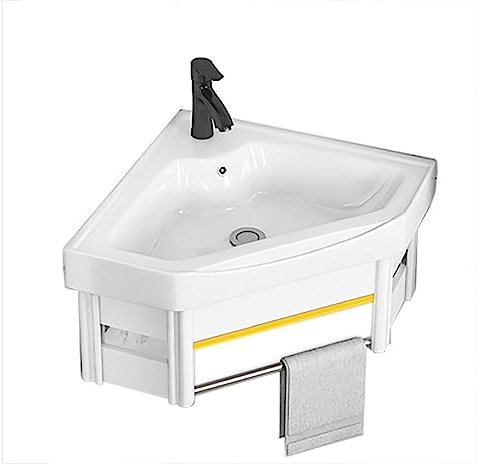 Lavabo de Esquina de cerámica para Montaje en Pared, pequeño, con Grifo de Agua fría y Caliente y desagüe, toallero para guardarropa de Estilo rústico. Lavabo de Esquina para baño