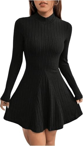 TrendiMax Robe pour Femme Automne Hiver Décontractée Manches Longues Mini Robes Patineuse trapèze Courte de fête Robe d'hiver Elegant Dress