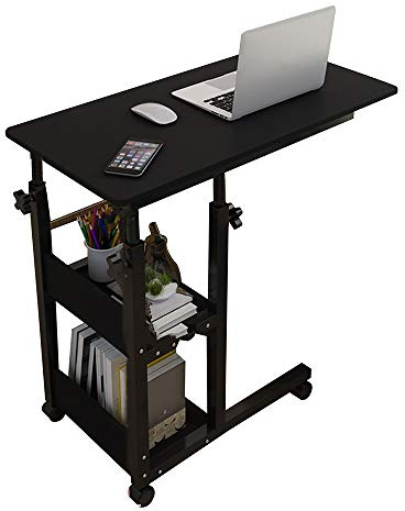 Carrito de mesa con ruedas de altura ajustable, soporte móvil con almacenamiento, elegante escritorio de noche para oficina en casa, estación de trabajo portátil para portátiles y tabletas