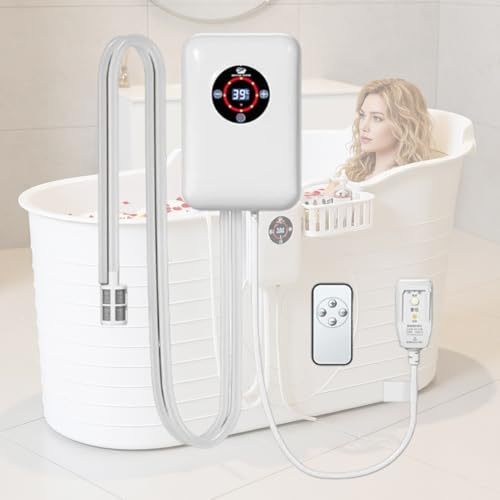 VCYEX Warmwasserbereiter Für Mobile Badewanne Erwachsene Mit Konstanter Temperaturregelung Von 30–43 °C, Für Badewanne, Eimer, WeihnachtsWhite,8.6 * 5.8 * 2.9 Inch