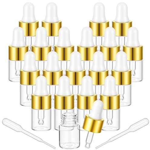 Sibba 20 stycken minipipettflaskor, 2 ml provflaskor transparent glasflaska med dropppipett, tomma reseflaskor för eterisk olja, nagelbandsolja parfym