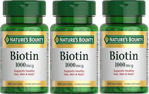 Nature's Bounty Biotin 1000 mcg Tablets, Strawberry, 100 Count, Pack of 3