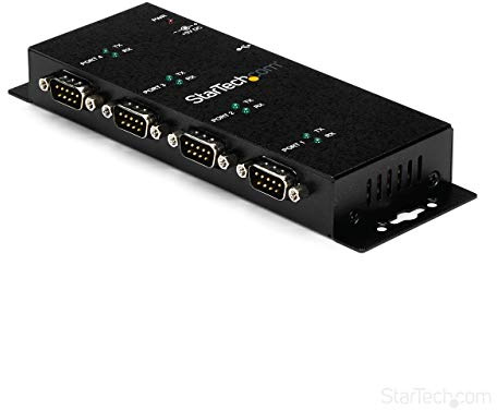 StarTech.com 4 Port USB to Serial RS232 Adapter - Wall Mount - Din Rail - COM Port Retention - FTDI USB to DB9 RS232 Hub, TAA (ICUSB2324I)