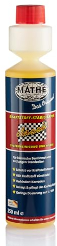 MATHÉ Classic Kraftstoff-Stabilisator (250 ml) - Kraftstoff-Additiv für Oldtimer - Systemreiniger und Korrosionsschutz in einem - Benzin-Zusatz pflegt Ottomotoren - Stabilisiert Benzin-Kraftstoff