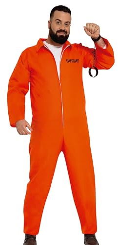 FIESTAS GUIRCA | Disfraz de Convicto Adulto (52-54/L) - Mono de Presidiario para Fiestas de Ladrones, Halloween y Carnaval - Ideal para Hombre - Naranja