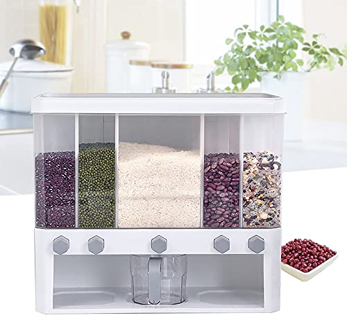Kaibrite Dispensador de cereales 5 en 1 para cocina, contenedor de alimentos secos, almacenamiento de cereales para granos, frutos secos, granos de café, soja