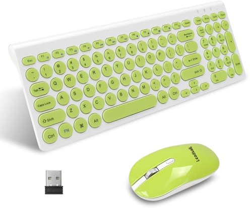 LeadsaiL KF29 Wireless Keyboard and Mouse Set, Wireless USB Mouse and Compact Computer Keyboards Combo, QWERTY UK Layout for HP/Lenovo Laptop and Mac-Grass Green