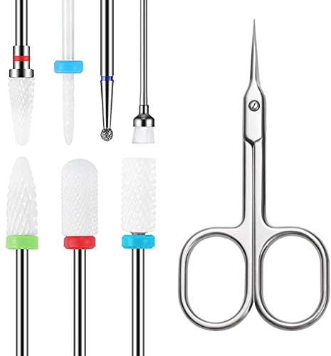 YHTSPORT 8 Pcs Punte Fresa Unghie Ceramica Professionale, 3/32 punte fresa ，Punta Fresa Unghie Rimozione Gel e Cuticola,Forbicine per cuticole con curve, fresa per unghie accessori