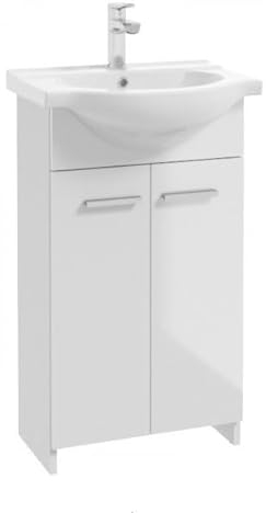 .Deftrans Domodomo - Mueble de baño con lavabo, 85 x 45 x 26 cm, color blanco, lavabo de cerámica, armario de pie para baño pequeño