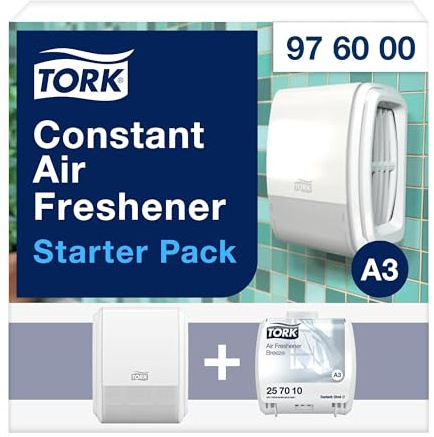 Tork Starter Pack für kontinuierlichen Lufterfrischer Weiß A3, Elevation Design, Spender und Nachfüllmaterial Frühlingsbrise, 976000