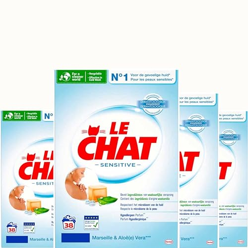 Le Chat Sensitive Lessive en poudre - Marseille et Aloe Vera - Pack économique 4 x 38 lavages