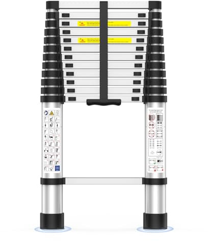 Telescoping Ladder,12.5 FT Extension Ladder, Heavy Duty 330lbs Max Capacity, Multi-Purpose Collapsible Ladder for RV or Outdoor Work Black