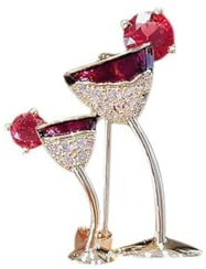 Mini broche en cristal pour verre à vin - Broche en forme de bouteille de vin en cristal - Broche en strass - Décoration de vêtements - Cadeau de fête de mariage, Métal