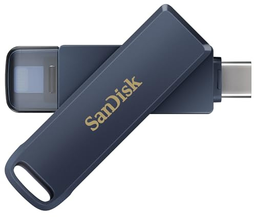 SanDisk Phone Drive 128GB USB Flash Drive for iPhone, iPad, PC and Mac (2-in-1 iPhone storage, Lightning & USB Type-C Connectors, Automatic Backup, Password Protection, Encryption) Metallic Sky