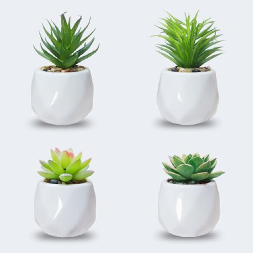 GRIFTO Fake Plants Set of 4 Artificial Plants Indoor Mini Ceramic Pot Faux Succulent Plant Foliage for Coffee Table Home Bedroom Bathroom Room Decor Shelf Office Desk Kitchen Garden Indoor Outdoor
