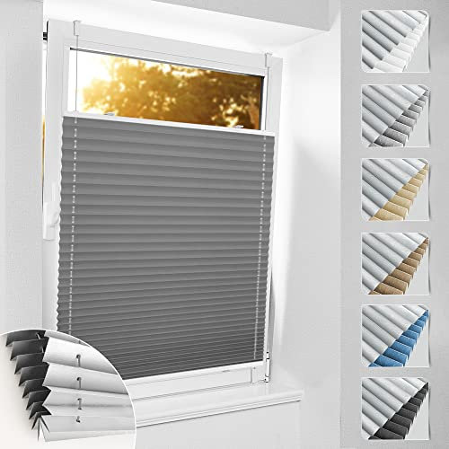 bobodeco Plissee ohne Bohren Verdunkelung Klemmfix, Grau 90x130 cm(BxH) Thermo Plissees 100% Verdunkelnd & lichtundurchlässig Plisseerollo, Sichtschutz und Sonnenschutz für Fenster & Tür