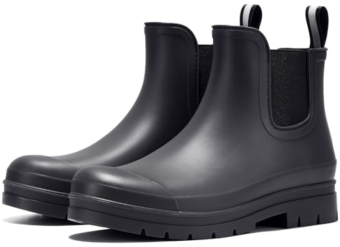 Furuian Women's Ankle Rain Boots Waterproof Chelsea Rain Boots Rubber Boots Women Short Garden Boots Anti Slip Outdoor Lightweight Work Booties，Black，8