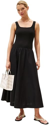 Tommy Hilfiger Robe Femme Rib Midi Mix Fit & Flare, Noir (Black), L