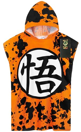 Get Trend Dragon Ball Z Bath Toallas de Baño Playa y Piscina con Capucha para Niños Adolescentes Toalla Poncho Toallas de Algodon (Naranja Dragon Ball, 9-14 Años)