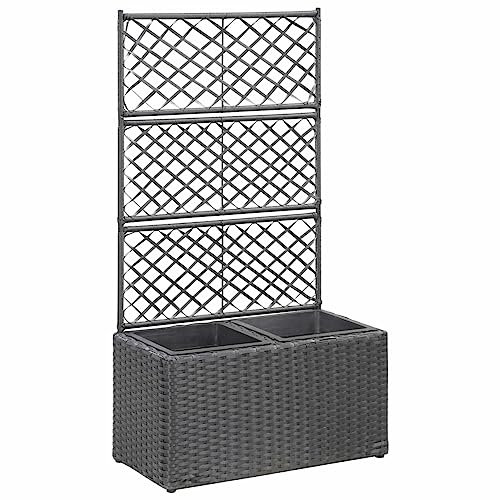 Homgoday Enrejado y arriate 2 macetas ratán sintético Negro 58x30x107 cm Arriate Jardin Jardinera Exterior para Terraza Elevado Macetero Maceta para Plantas Vegetales Hierbas