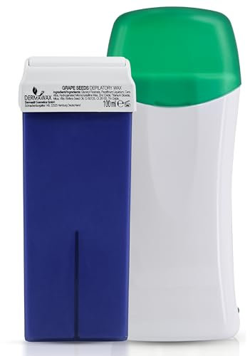 Dermawax Roll-On Wachswärmer Set – 100 ml Weintraube Warmwachs Wachspatrone für Haarentfernung, Anwendung mit Vliesstreifen für Beine, Arme, Rücken –Titanium Dioxid Wachs für empfindliche Haut