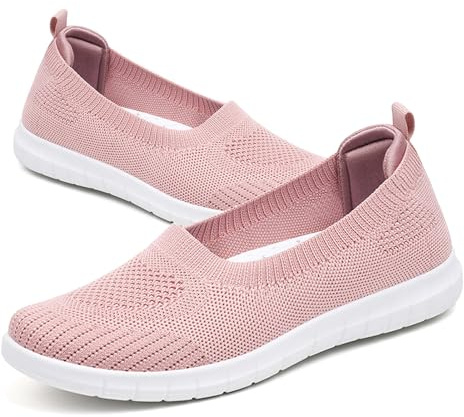GYCF Sin Cordones Calzado Veraniego Mujer,Zapatos Confort Ortopédicos, Zapatillas Slip On Malla Transpirable,Zapatillas Respirables Ultralivianas Caminata Diaria,Rosado,39EU