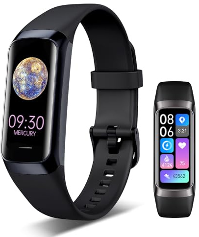 Fitness Tracker – Heart Rate Blood Oxygen Blood Pressure Temp Sleep Calorie | Activity Tracker with 1.1 AMOLED Touch Color Screen, Pedometer Smart Watch Waterproof for Women Men