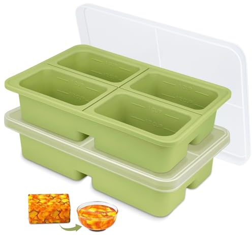 2 Pack Silicone Soup Freezer Tray With Lid, 1-Cup Extra Large Ice Cube Tray BPA-Free, Soup Containers for Freezing & Microwavable & Dishwasher, Freezable Food Storage Containers for Soup Sauce Broth