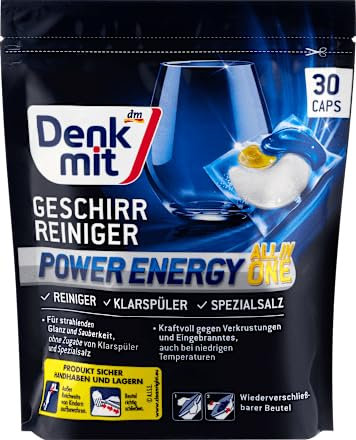 Denkmit Geschirr reiniger Spülmaschinen-Tabs Multi-Powerball, All in 1 caps, mit Edelstahl- und Glasschutz, Extra-Trocken-Effekt, intensiv reinigung und glanz 30 caps