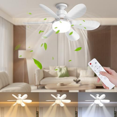 52CM Ventilateur de plafond avec éclairage et télécommande, 40 W 3000 K-6500 K Plafonnier avec ventilateur 3 vitesses Silencieux, intensité réglable, minuterie pour chambre à coucher et salle à mang