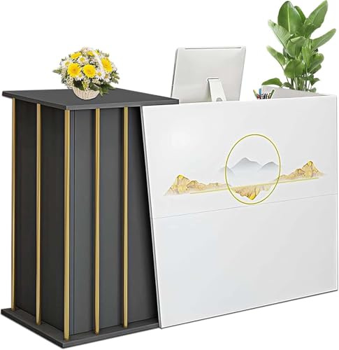 JingNian Bancone Reception Ufficio con Cassetti Serratura, Banco Cassa Negozio, Bancone Moderno per Centro Estetico, Supermercato, Hotel, Spazi Archiviazione, Scrivania Sa(Size:140cm,Color:Nero)