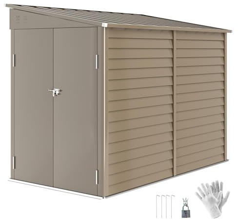 Outsunny 5 x 9ft Galvanised Metal Garden Shed with Foundation Kit, Outdoor Lean-to Shed, Tool Storage House with Lockable Doors, Gloves and 2 Air Vents for Patio, Garden, Brown