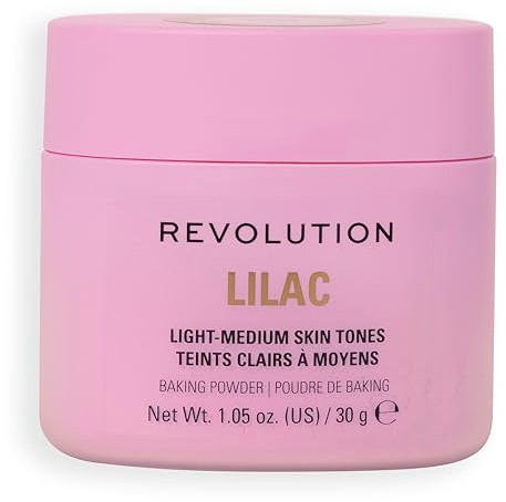 Revolution Loose Baking Powder – Polvo suelto fijador de maquillaje, acabado luminoso, controla brillos y exceso de grasa, vegano y libre de crueldad, 30 g, Lilac