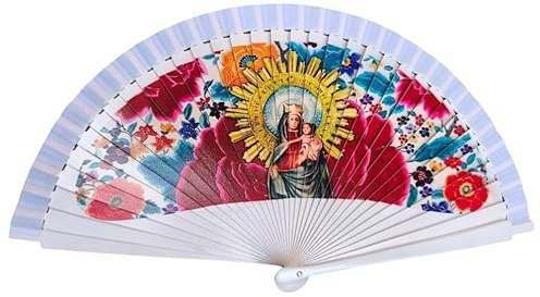 Ancestrad Abanico Mantón Virgen Del Pilar | Abanico de Madera | Abanico de Mano Plegable (Manton Pilar)