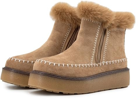 JOMIX Botines Mujer Invierno con Pelo Sintético Botas Cremallera Lateral Suela TPR Antideslizante y Plataforma Acolchada 4.5 cm Cálidos y Cómodos para la Ciudad