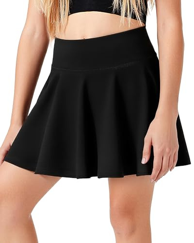 KAKU NANAU Girls‘ Black High-Waisted Skort with Pockets Tennis Skirt 7-14 Years,Elasticated School Skirt with Built-in Shorts Summer Sports & PE