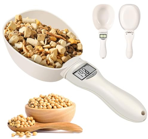 Bilancia da cucchiaio per cibo per cani, bilancia digitale cucchiaio con distribuzione precisa di 0,1 g, paletta per mangime per cani con display LCD, misurino e paletta per cibo per gatti, cibo per