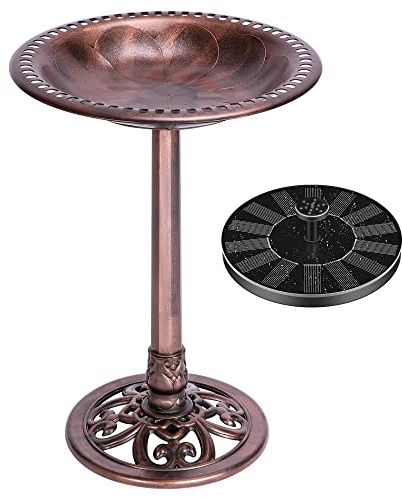 VIVOHOME Bain-Mangeoire d'oiseaux Extérieur 71cm avec Fontaine Solaire, Grande Vasque en Résine Traditionnelle sur Pied pour Jardin, Patio, Décoration Extérieure