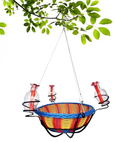 Mangeoire pour colibri à suspendre à l'extérieur, bol | Mangeoire à oiseaux avec 3 ports d'alimentation | pour animaux de compagnie, jardin, terrasse, cour, pelouse, animaux sauvages, nourriture