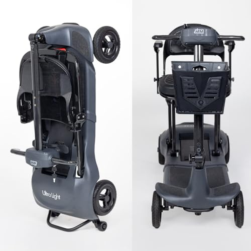 Ultralight Folding Mobility Scooter – Lightweight 12kg Portable Pavement Scooter, 4mph Speed, 9 Mile Range, Travel Friendly, Compact Foldable Design (Black)