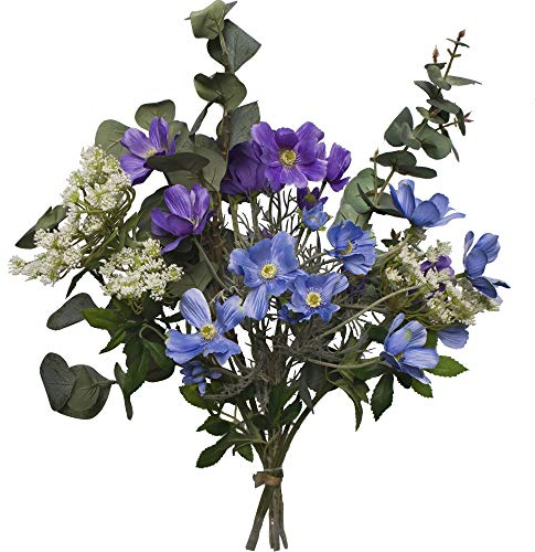 2474U Kunstblumen-Strauß Eva Seidenblumen im Strauß gebunden aus Glockenblumen, Holunder und Eucalyptus - Naturgetreu - Witterungsbeständig