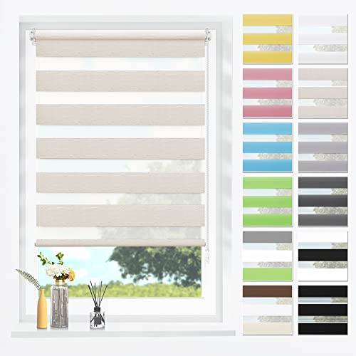 SBARTAR Doppelrollo Klemmfix ohne Bohren & mit Bohren Natur B40 x H120 cm (Stoffbreite 40 cm), Duo Rollo lichtdurchlässig Fensterrollo für innen verdunkelnd, ZeBrarollo für Fenster und Tür