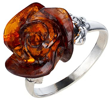 HolidayGiftShops Sterling Silver and Baltic Honey Amber Rose Adult Ring- size 7