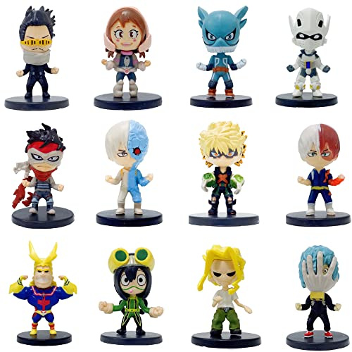 Jiumaocleu My Hero Academia Figures Deku, Todoroki, Bakugou, Aizawa Kirishima, Toga, Ochaco, Shigaraki MHA - Juego de figuras de acción para decoración de tartas, 12 piezas