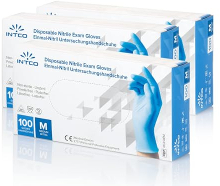 Intco Einweg-Handschuhe Nitril, Blau staubfrei, beidseitig verwendbar, geeignet für medizinische Bereiche, Lebensmittelhandhabung, 100 Stück (1000, XL)