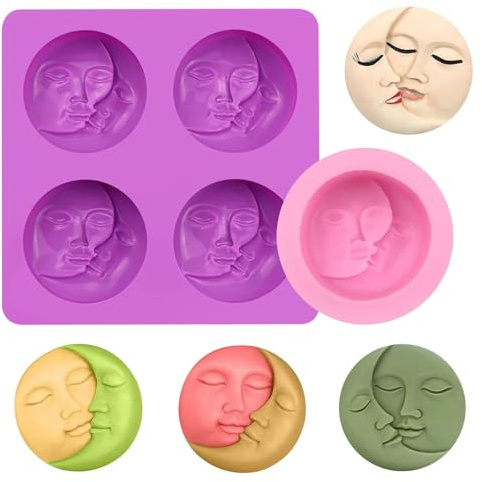 Silicone Soap Molds, different Cavities Soap Mold with Different Shapes, Perfect for Soap Making, Handmade Cake Chocolate Desserts Biscuit Pudding Teacake Jelly （2 Pack - Moon Face）