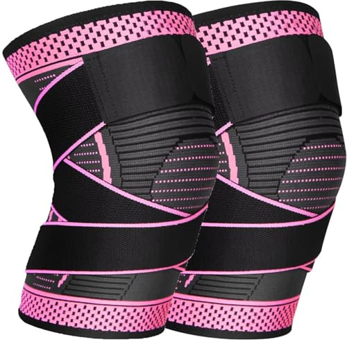 Ruilala Knee Brace 2 Pack Knee Support for Men Women Elastic Compression Knee Sleeve for Knee Pain, Arthritis, Tendinitis, ACL, Meniscus Tear, Running (Rose red, XXL)