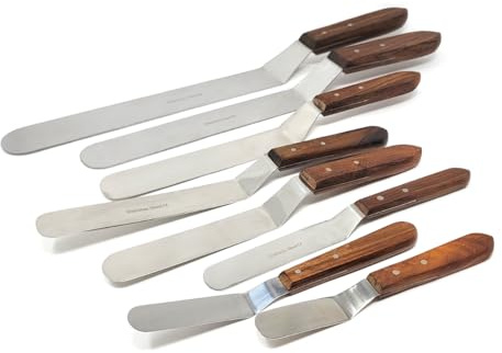 8 Pcs Cake Decorating offset Icing Spatulas Stainless Steel Angled Polished Blade Knife, Baking and Cake Decorating Supplies for Mixing, Folding, Scraping, Cooking and Serving